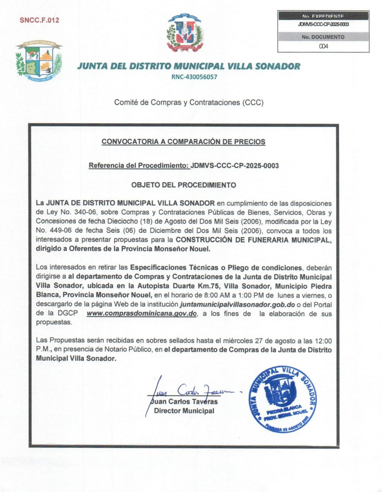Convocataria a Comparación de Precio